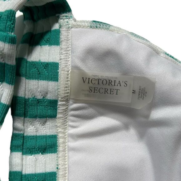 Victoria’s Secret Green White Striped Triangle Bikini Top Halter Tie Stripes - Picture 5 of 5